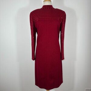 St. John Evening Dress Women's Size 14 Red Sequin Embellished Mock Neck